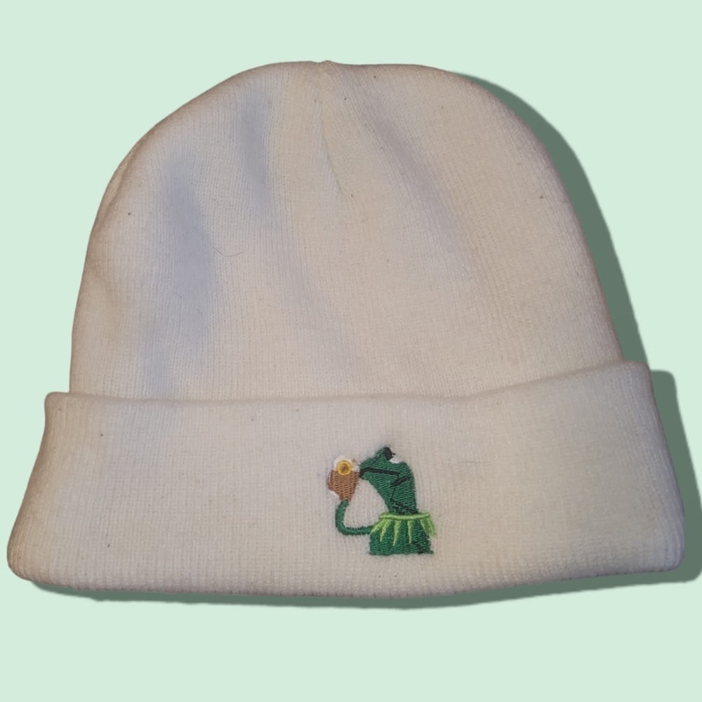 Kermit the Frog  Sipping Tea Embroidered Winter Hat